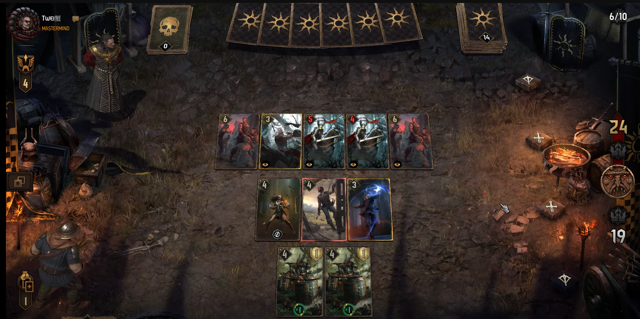 Gwent game screenshot displaying cards in battle